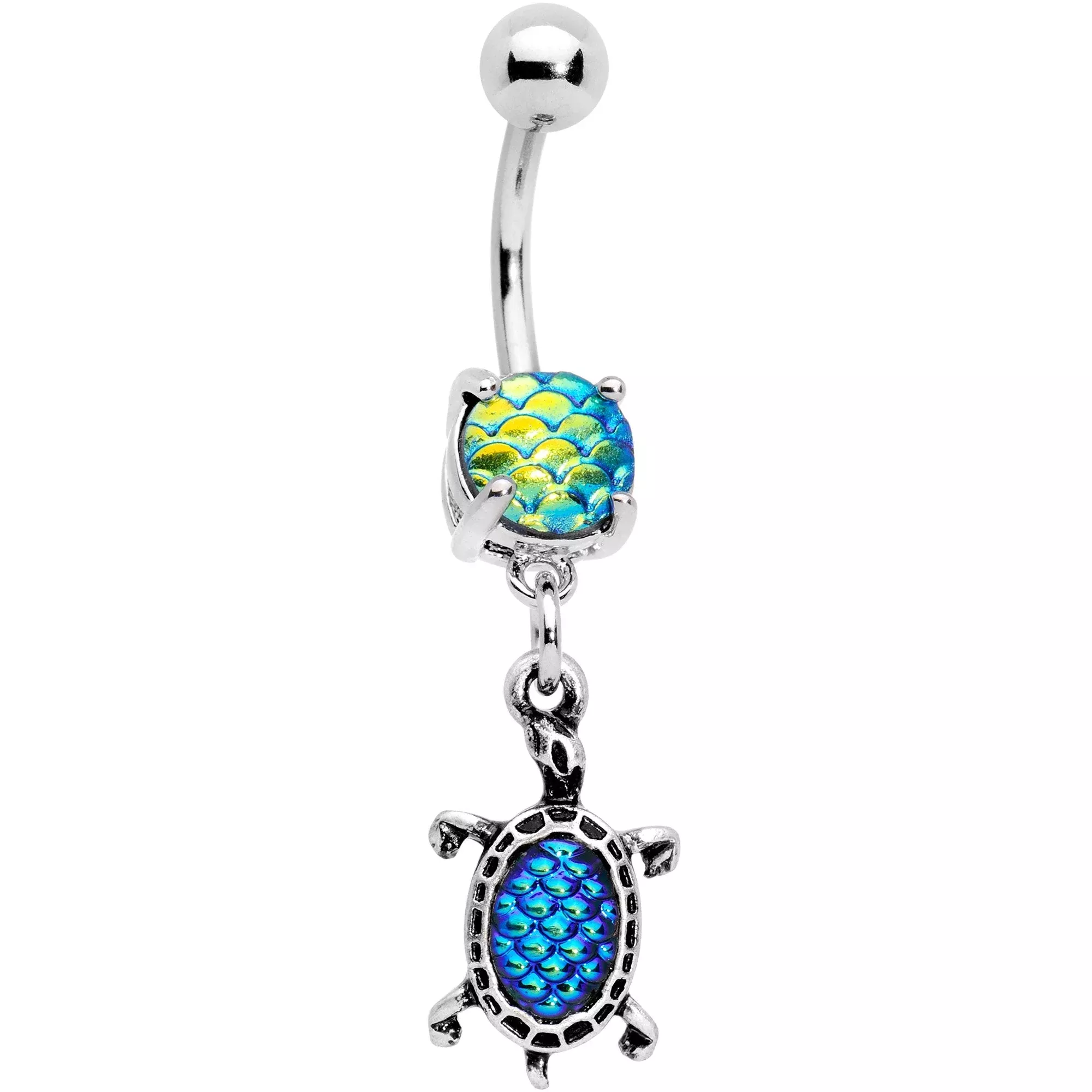 Green Scale Swimming Turtle Dangle Belly Ring