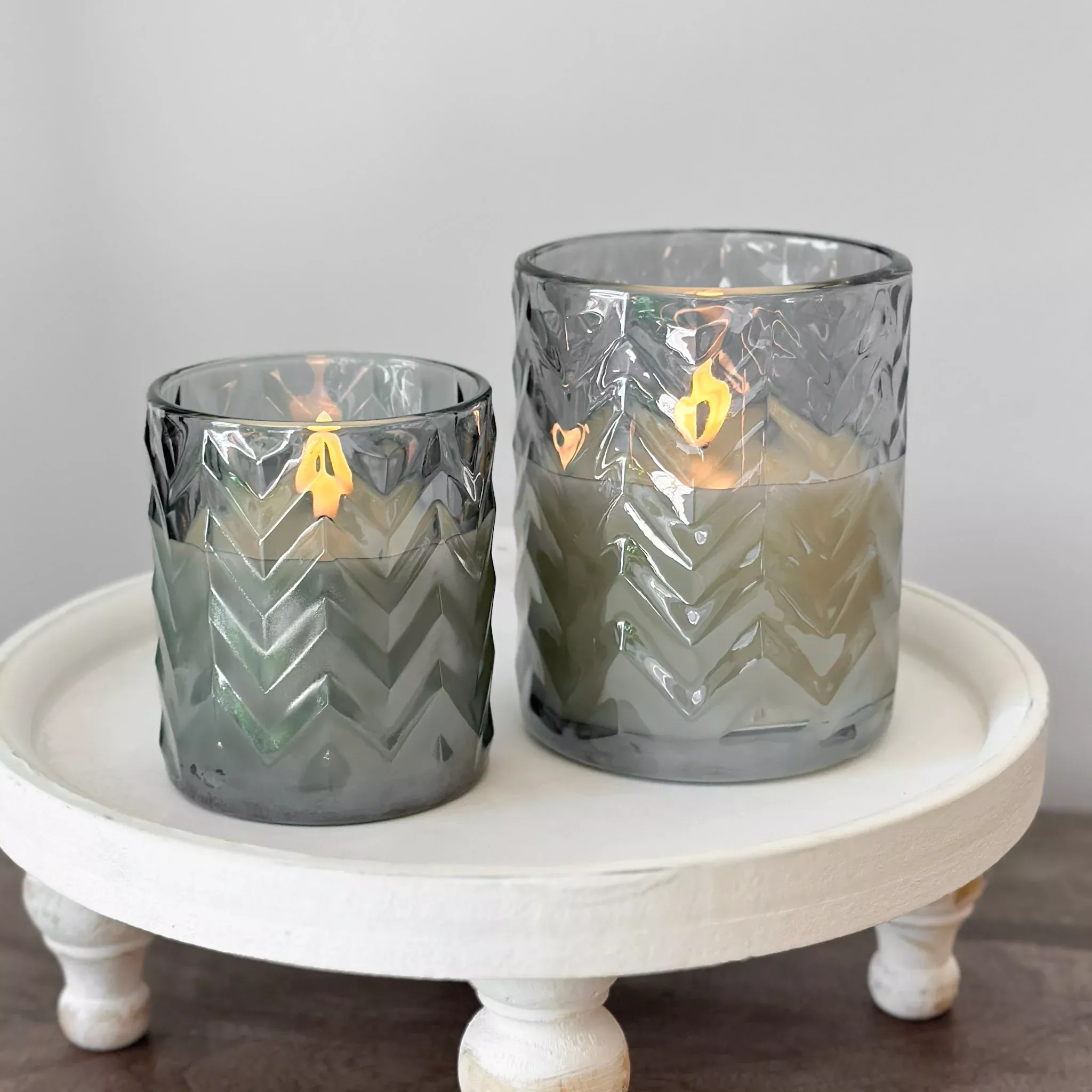 Grey Chevron Flame Candle