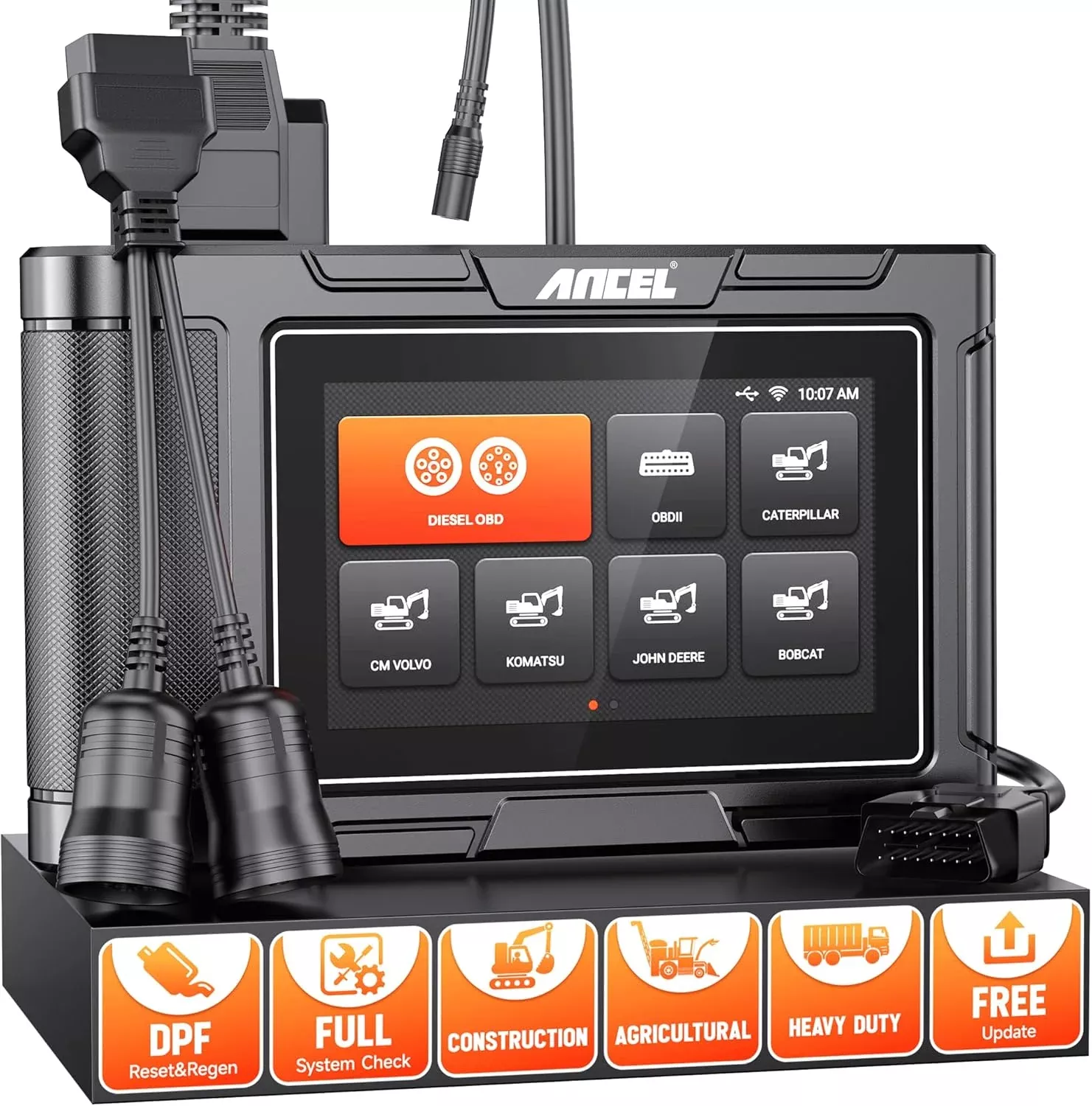 Heavy Equipment Diagnostic Tool with DPF Regen, Full System Scanner for Heavy-Duty Trucks & Machinery, Diesel Code Reader for Cummins, Caterpillar, John Deere, Komatsu, Yanmar & Case