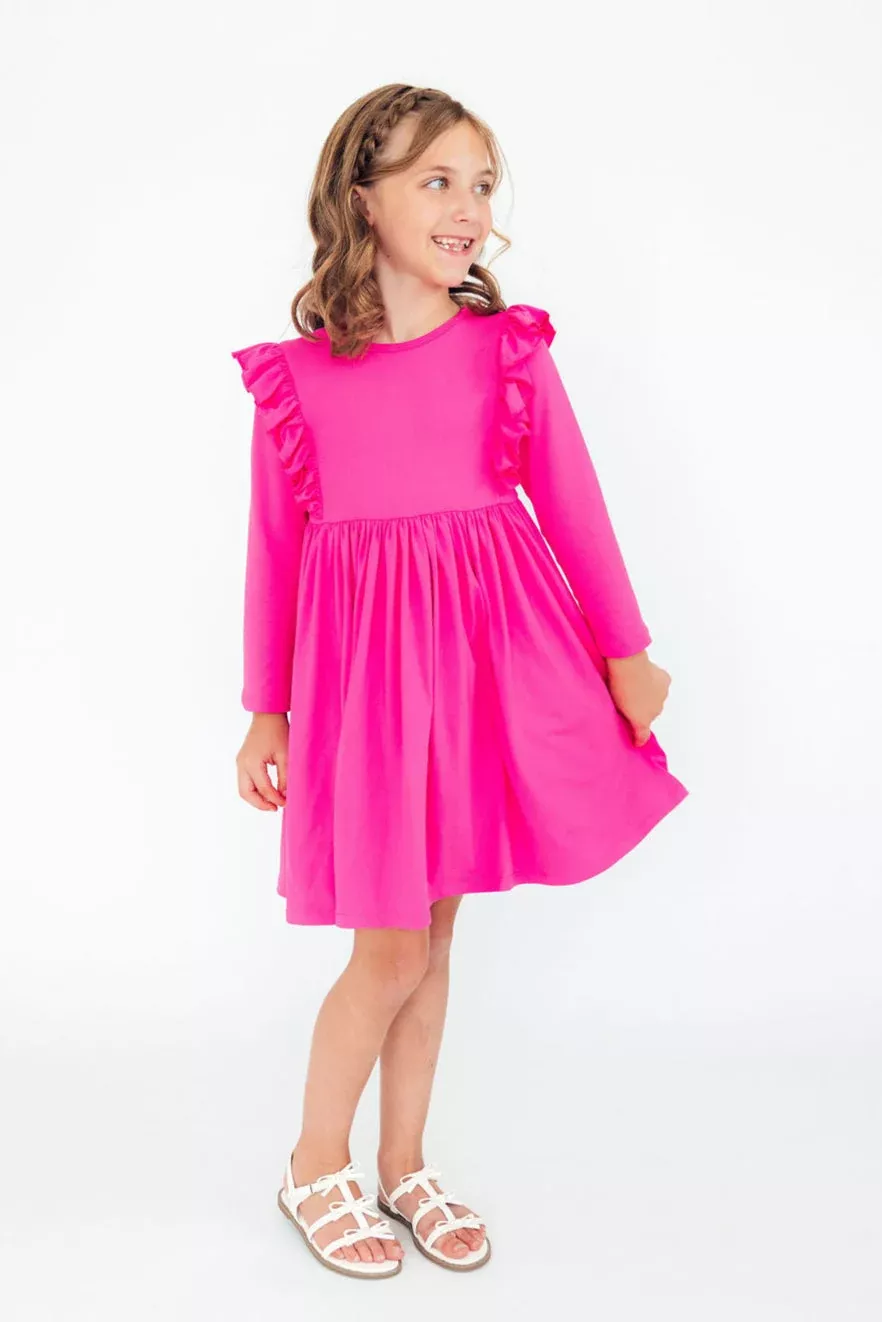 Hot Pink L /S Ruffle Twirl Dress