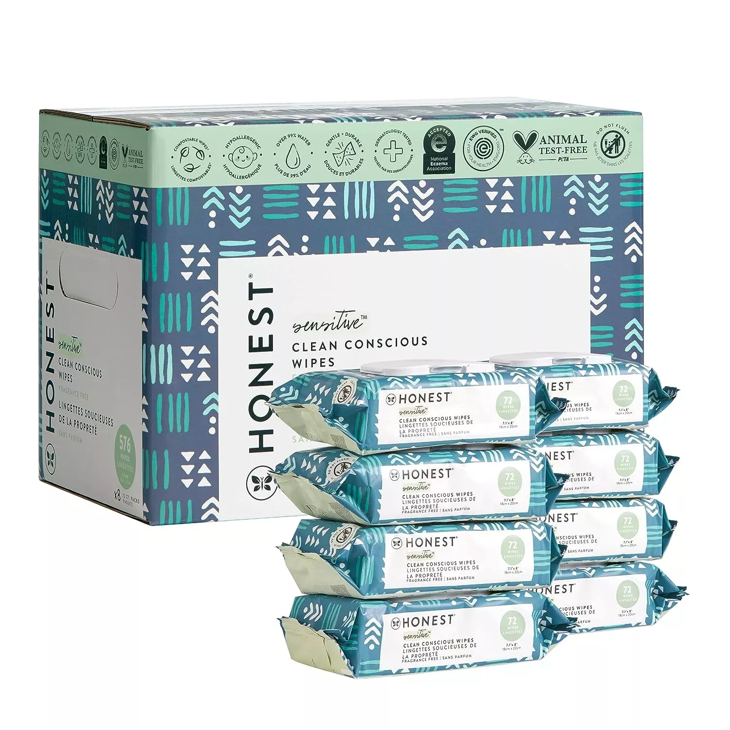 Hypoallergenic Honest Wipes, 576 Count