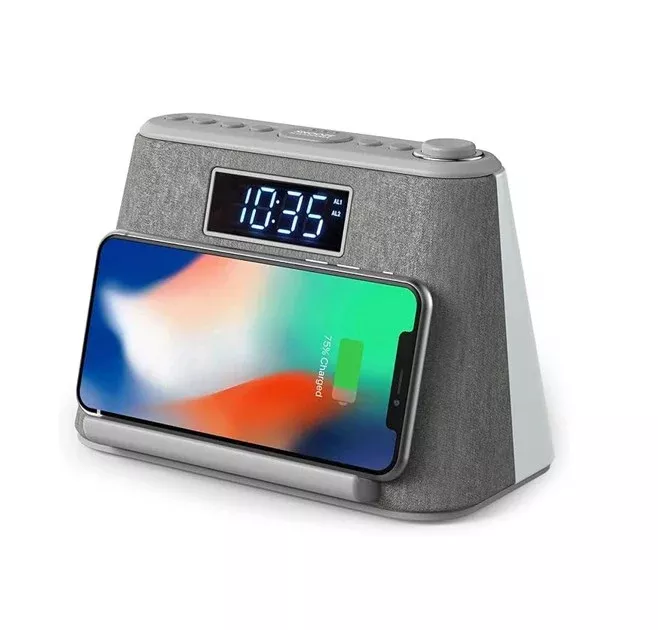 i-box Digital Alarm Clock Radio with Bluetooth & QI Wireless Charging