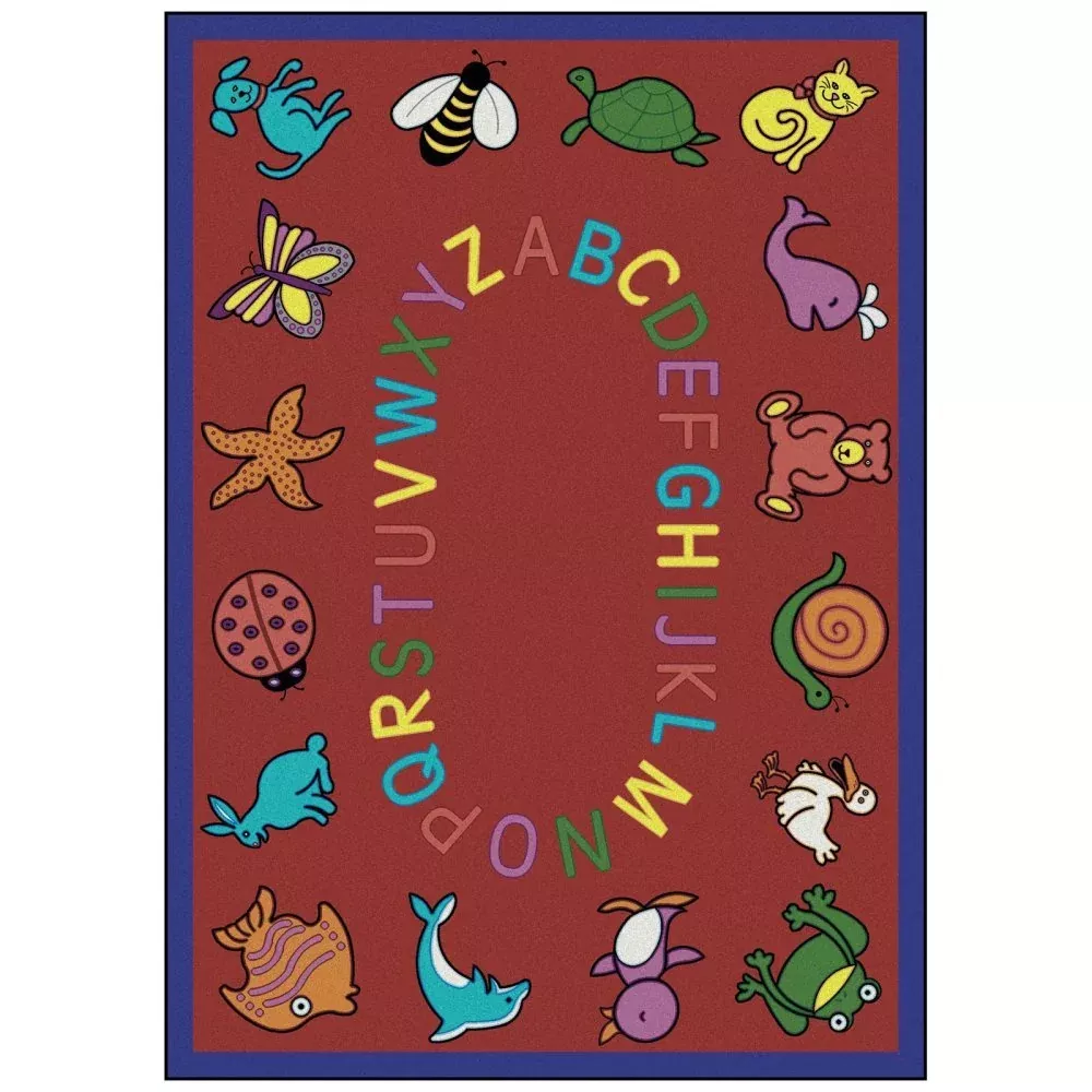 Joy Carpets Kid Essentials ABC Animals Rug, Red, 5'4" x 7'8"
