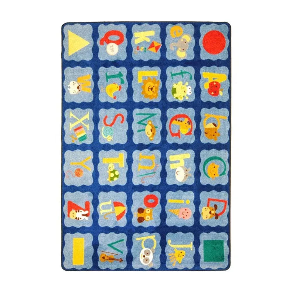 Joy Carpets Kid Essentials Alphabet Blues Multicolored Infants and Toddlers Rectangular Rug - Multi - 5'4" x 7'8"