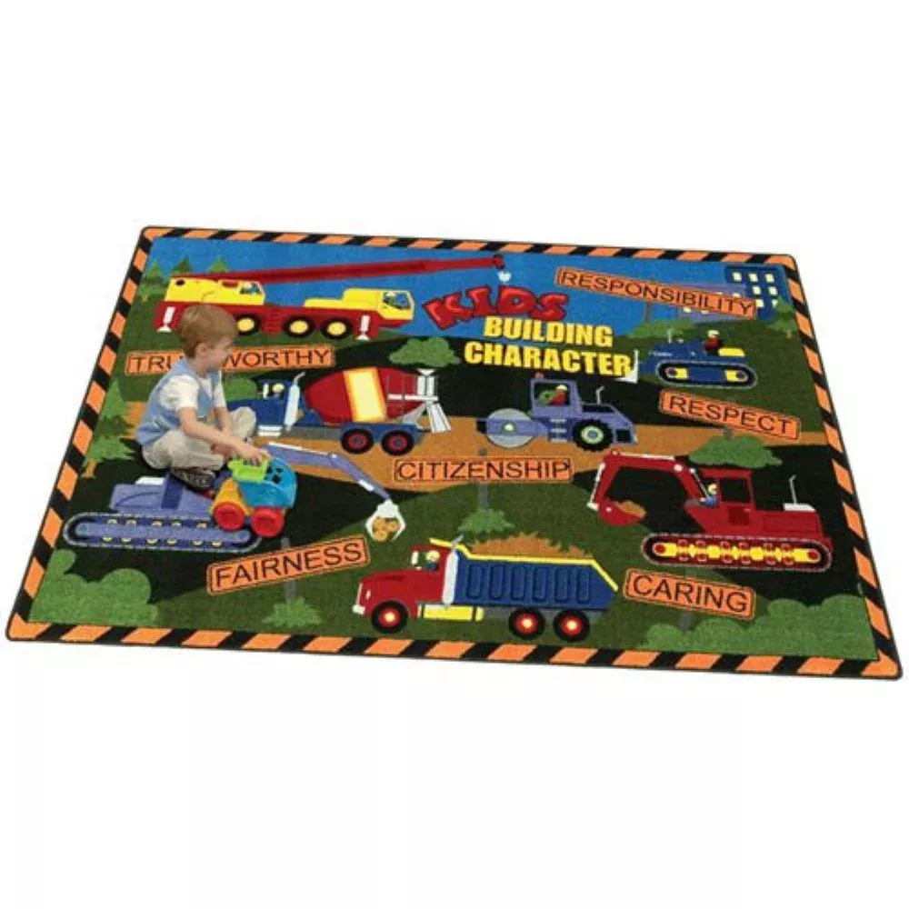 Joy Carpets Kid Essentials Inspirational Kid's Building Character Area Rug, Multicolored, 5'4" x 7'8"