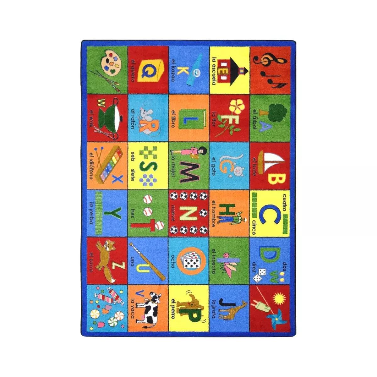 Joy Carpets Kid Essentials Language & Literacy Bilingual Phonics Rug, Multicolored, 5'4" x 7'8"
