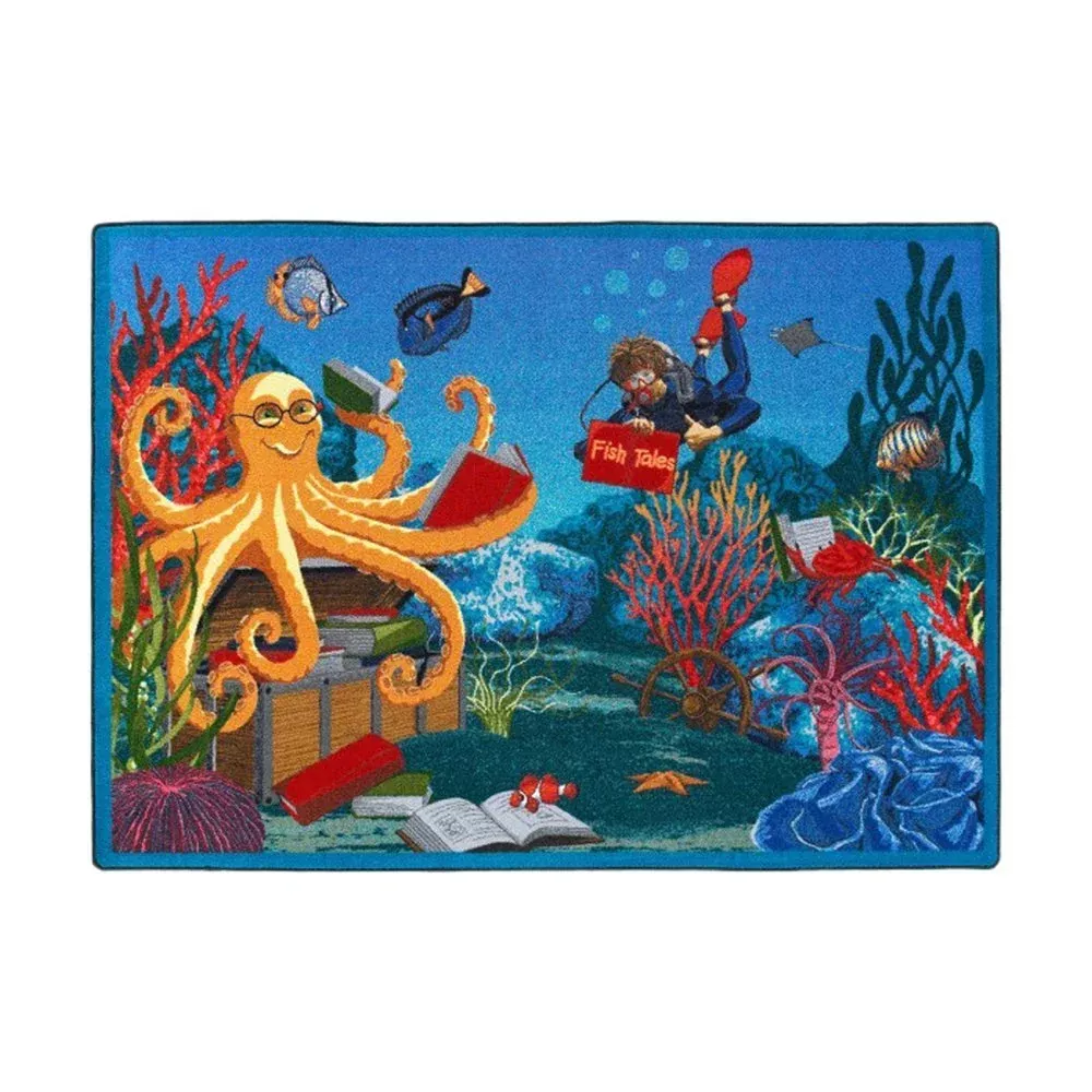 Joy Carpets Kid Essentials Language & Literacy Fish Tales Rug, Multicolored, 5'4" x 7'8"