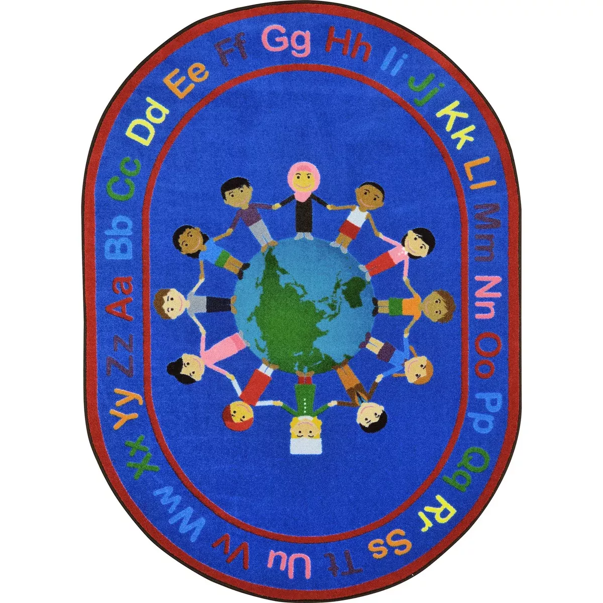 Joy Carpets Kid Essentials A World of Friends, Multicolor, 5'4" x 7'8" Oval