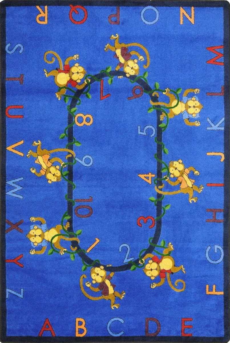 Joy Carpets Monkey Business Rug, Blue, 5'4" x 7'8"