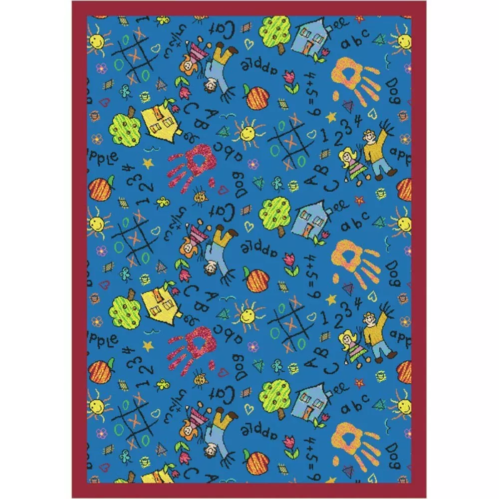 Joy Carpets Scribbles Area Rug, 3'10" x 5'4", Blue