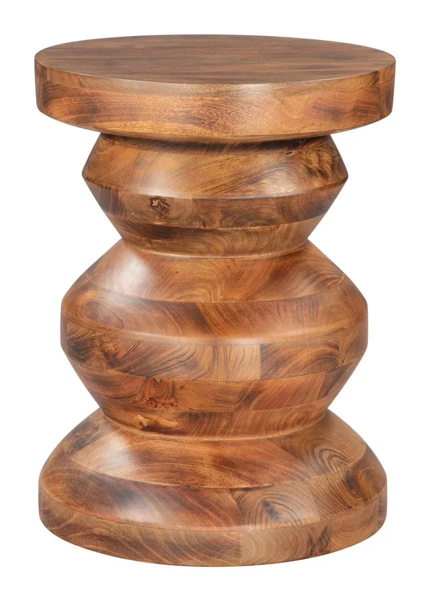 Kerala Side Table Walnut, Brown End Table, Modern Style, Mango Wood Round Shape Tabletop, Mango Wood, Indoor Living, 16.1" W x 16.1" D x 21.3" H