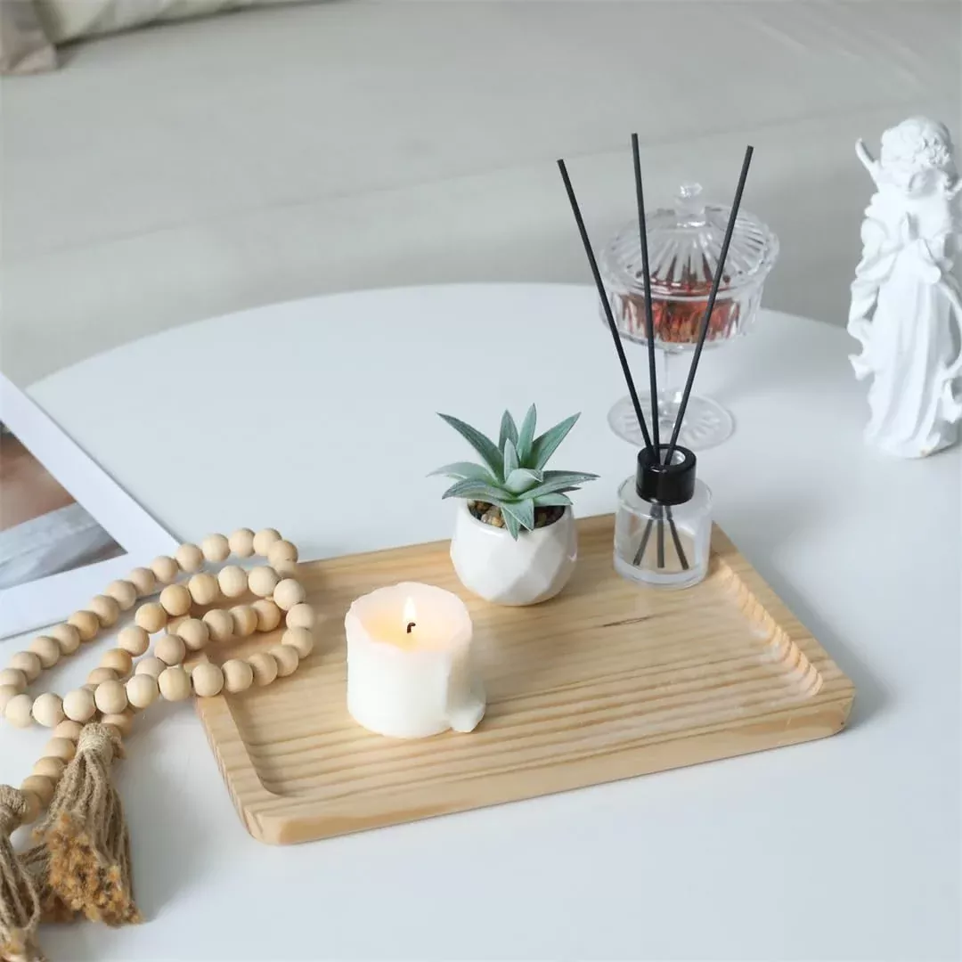 Kishen Ridge Rectangular Natural Wood Glossy Tray with Smooth Corners