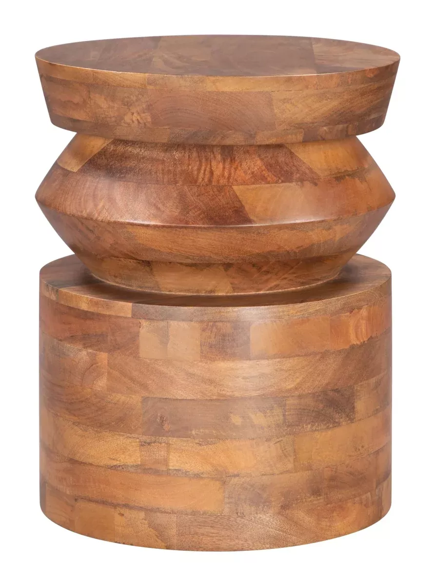 Kollam Side Table Walnut, Brown End Table, Modern Style, Mango Wood Round Shape Tabletop, Mango Wood, Indoor Living, 15.2" W x 15.2" D x 19.1" H
