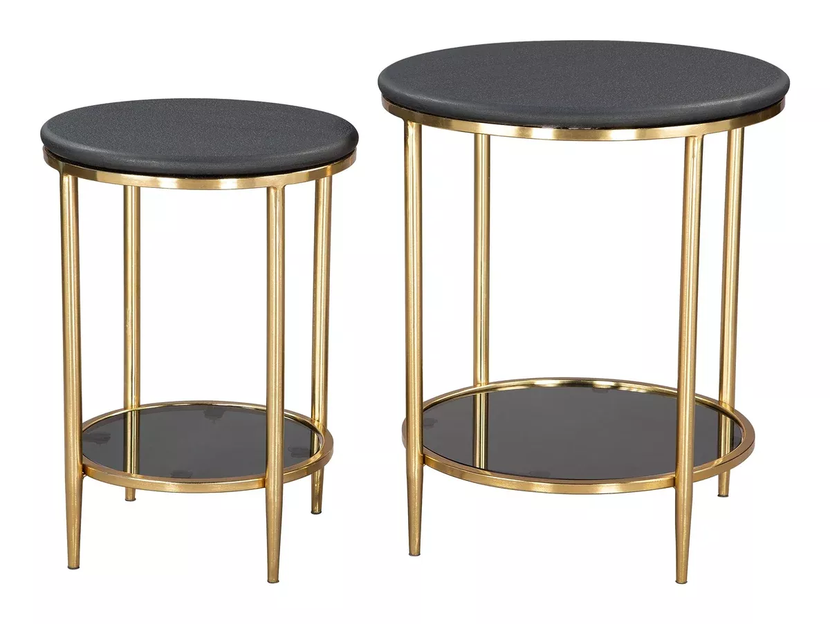 Koper Coffee Table Set (2-Piece) Black, Multicolor Coffee Table, Modern Style, Natural Marble Round Shape Tabletop, MDF, Indoor Living, (1) 17.3" W x 17.3" D x 20.3" H