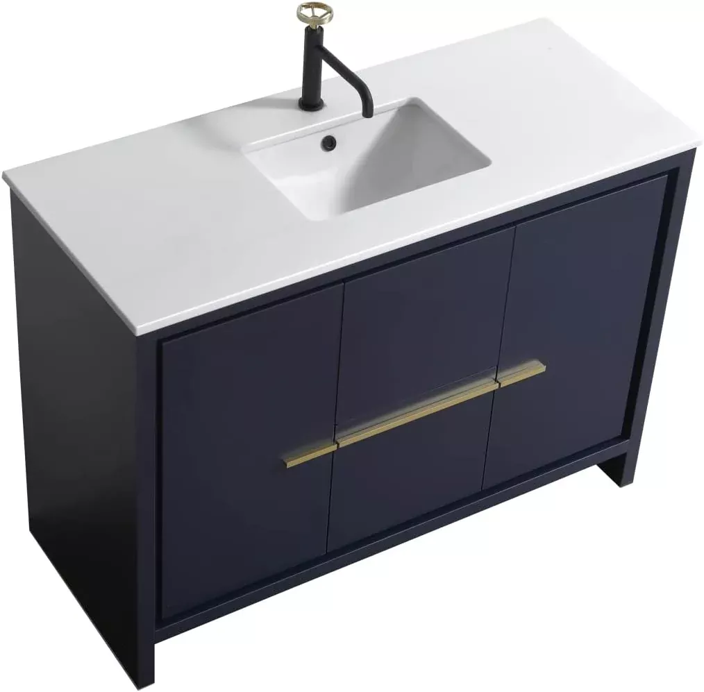 KubeBath Dolce 48 BlueModern Bathroom Vanity with White Quartz Counter-Top
