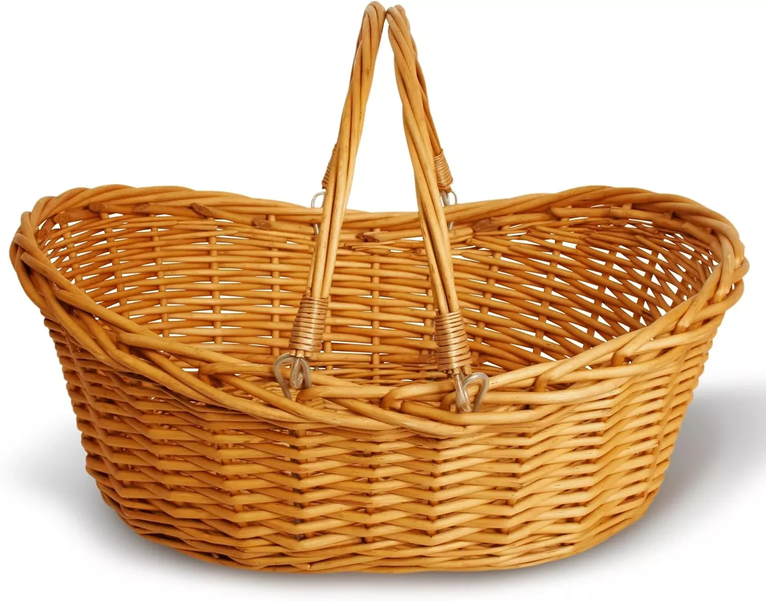 Light Brown Handwoven Wicker Basket with Handles – Versatile Storage for Picnics, Easter, and Organizing