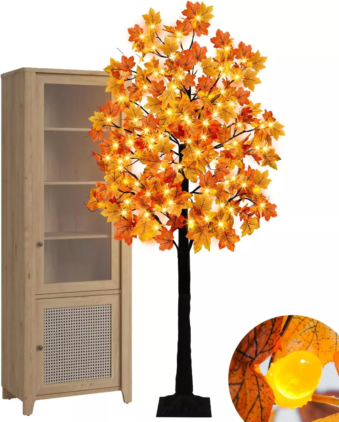 Lighted Eucalyptus of Maple Tree Fall Decorations Artificial Autumn Tree for Thanksgiving Wedding & Parties