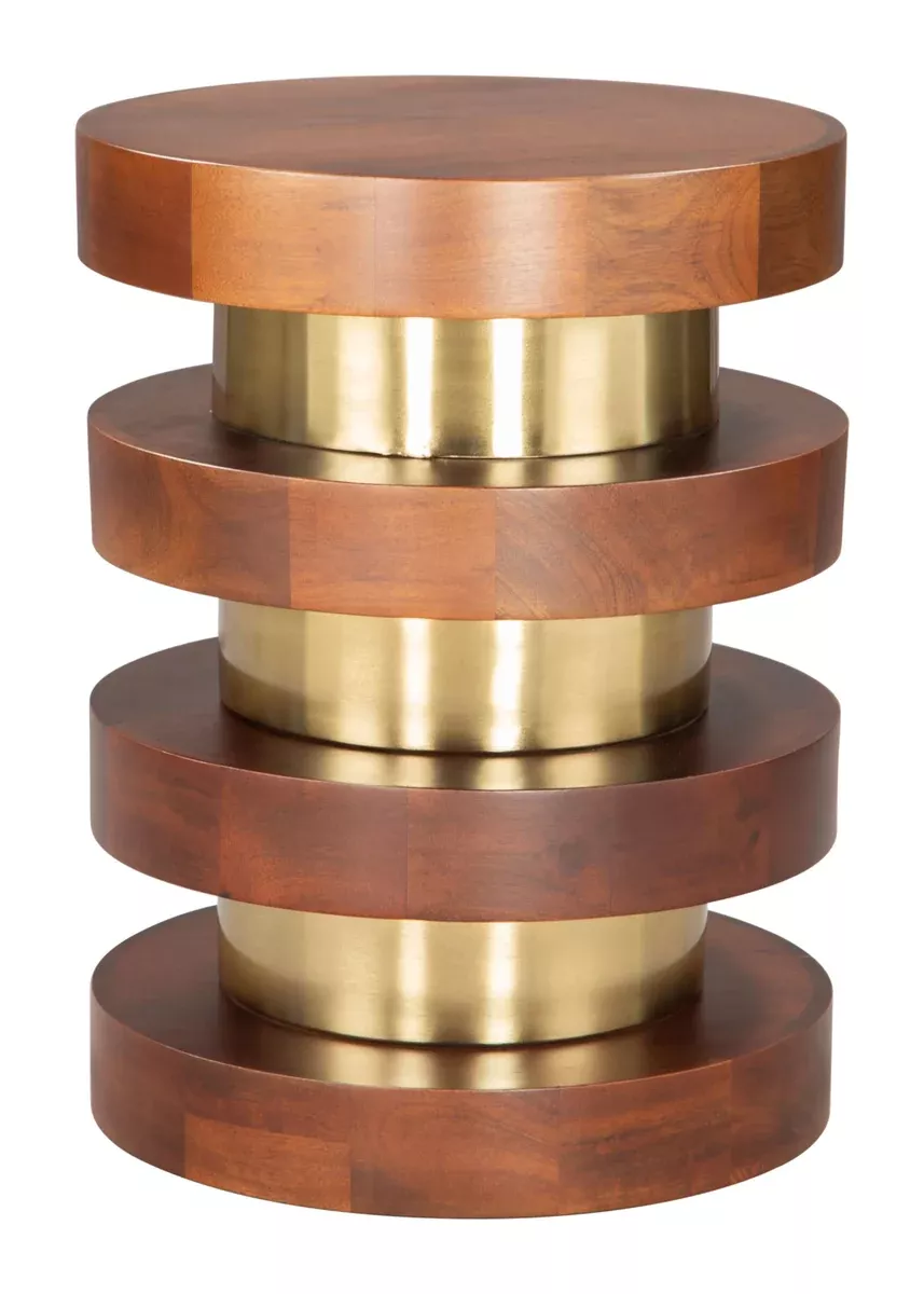 Marigot Side Table Walnut, Multicolor End Table, Modern Style, Mango Wood Round Shape Tabletop, Iron, Indoor Living, 15" W x 15" D x 20.1" H