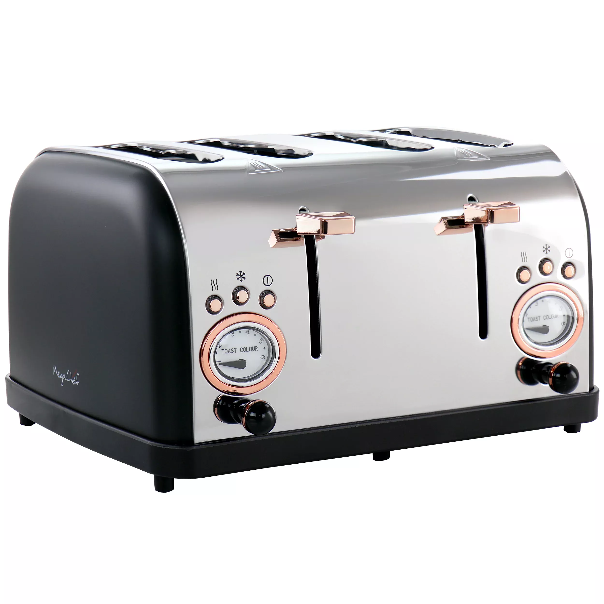 Megachef MegaChef 4 Slice Wide Slot Toaster with Variable Browning in Black and Rose Gold
