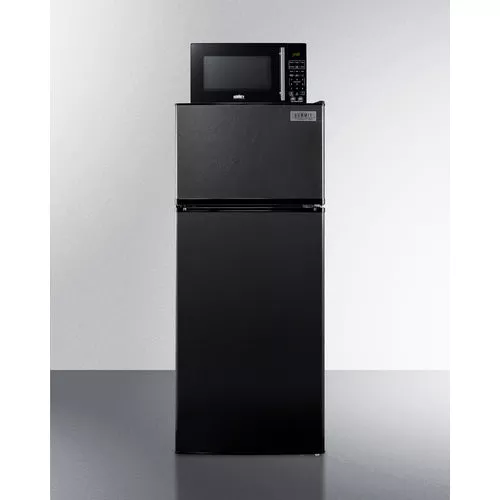 Mid-Sized Refrigerator/Freezer In Black And Microwave With Built-In Allocator, With Brackets Included (Ships In 3 Boxes On One Pallet) - MRF1119BA Summit
