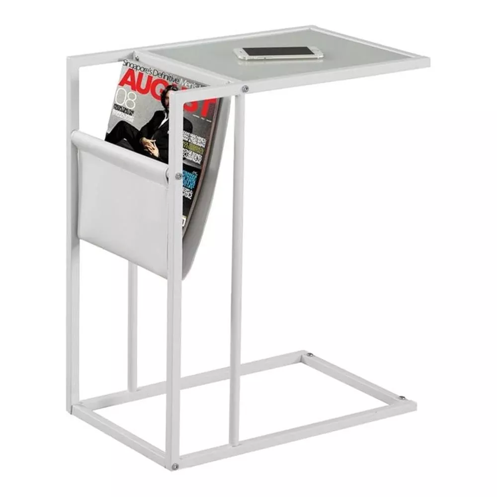 Monarch Metal Accent Table with a Magazine Rack, White