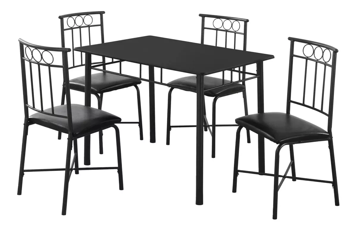 Monarch Specialties 1018 Dining Table, 5pcs Set, Small, 40" Rectangular, Kitchen, Metal, Laminate, Black, Contemporary, Modern Set-5Pcs Top, 40" x 28" x 30"