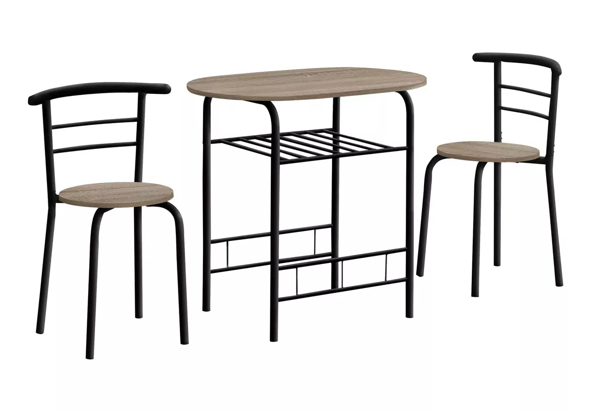 Monarch Specialties 1206 Dining Table, 3pcs Set, Small, 32" L, Kitchen, Metal, Laminate, Brown, Black, Contemporary, Modern Set-3Pcs Dark Taupe Top, 31.5" L x 20.75" W x 29.25" H