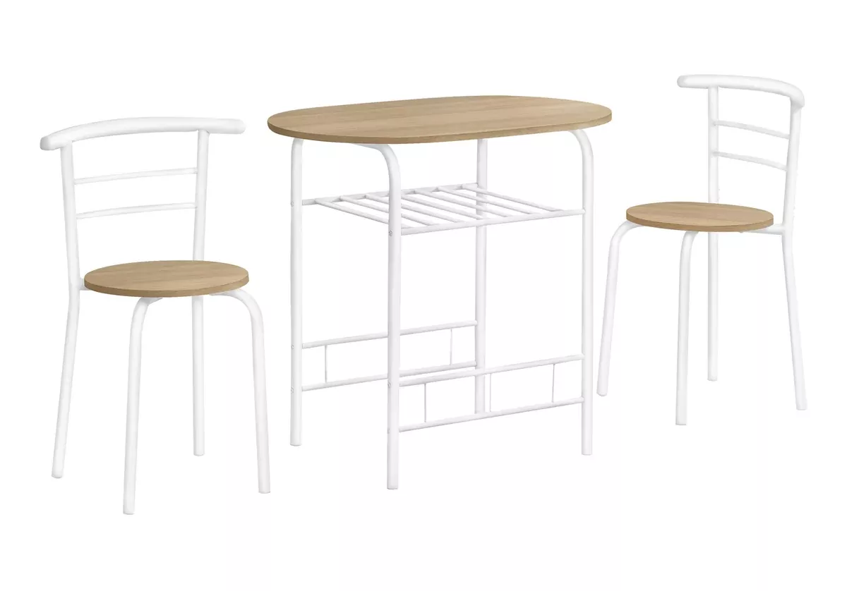 Monarch Specialties 1209 Dining Table, 3pcs Set, Small, 32" L, Kitchen, Metal, Laminate, Natural, White, Contemporary, Modern Set-3Pcs Top, 31.5" L x 20.75" W x 29.25" H