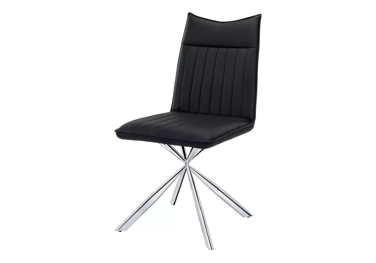 Monarch Specialties 1213, Set of 2, Side, Upholstered, Kitchen, Room, Pu, Contemporary, Modern Dining Chair, 18.5" L x 23.5" W x 36.25" H, Black Leather-Look/Chrome Metal
