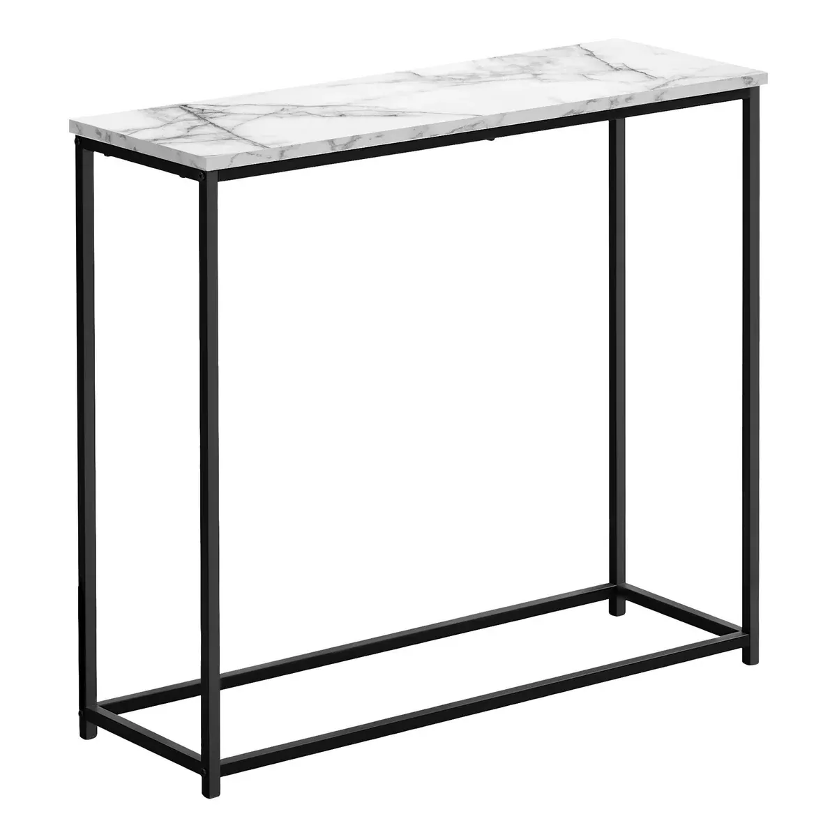 Monarch Specialties 2255 Accent Table, Console, Entryway, Narrow, Sofa, Living Room, Bedroom, Metal, Laminate, White Marble Look, Black, Contemporary, Modern Table-32, 31.5" L x 11.5" W x 29" H