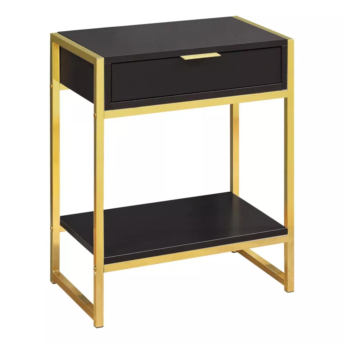Monarch Specialties 24" H Accent End Table with Gold Metal Base - Cappuccino