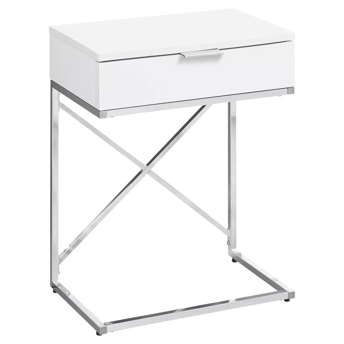 Monarch Specialties 24" H Accent Side Table with Rectangular Top and Chrome Metal Base - Glossy White