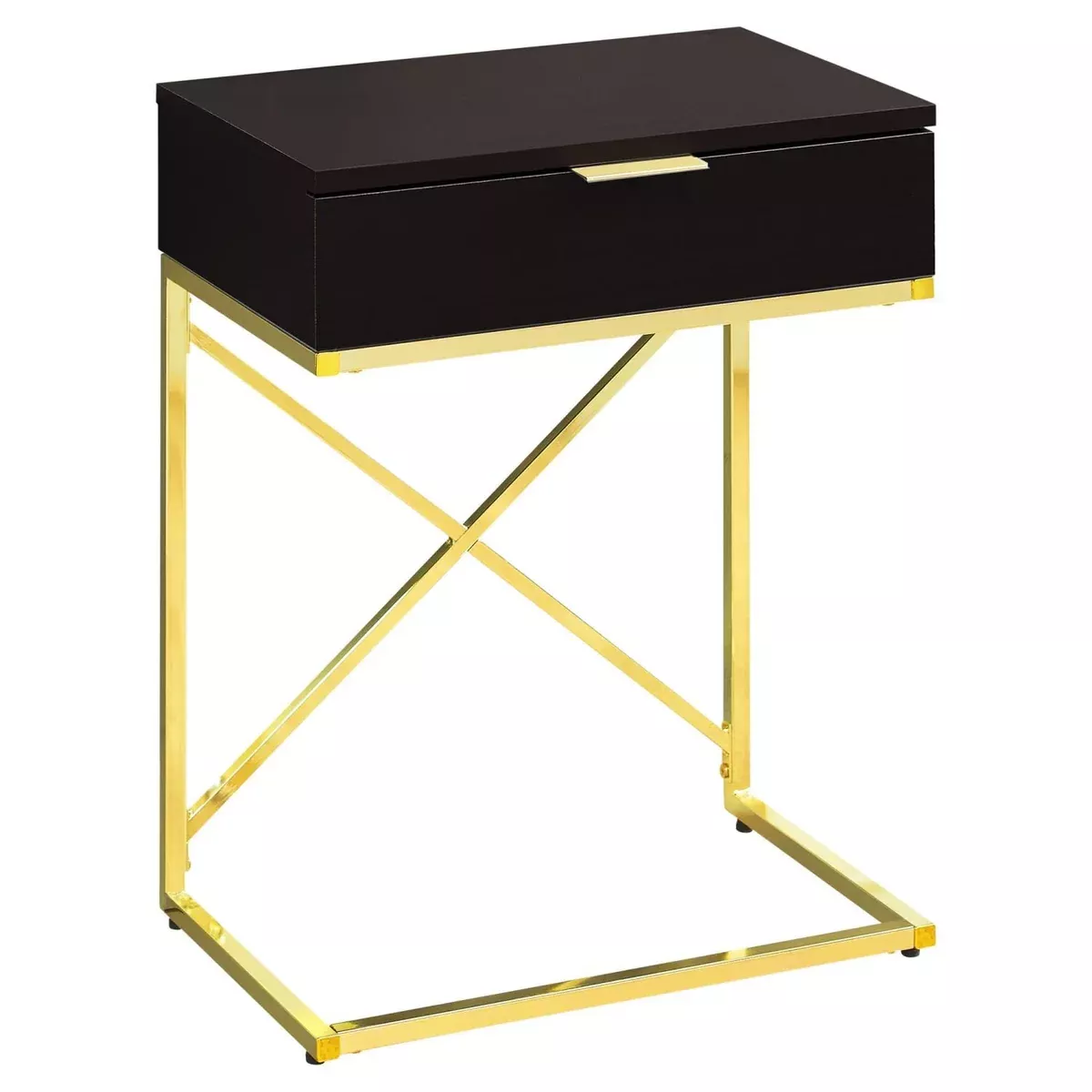 Monarch Specialties 24" H Accent Side Table with Rectangular Top and Gold Metal Base - Cappuccino