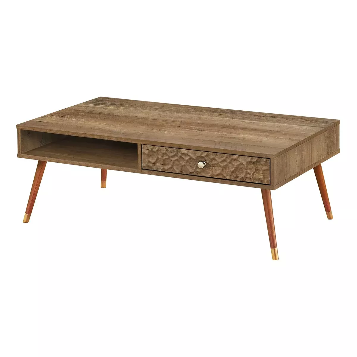 Monarch Specialties 2836, Accent, Cocktail, Rectangular, Storage, Living Room, 44" L, Wood, Laminate, Coffee Table Mid-Century with A Drawer, 43.5" L x 23.25" W x 15.5" H, Walnut/Gold