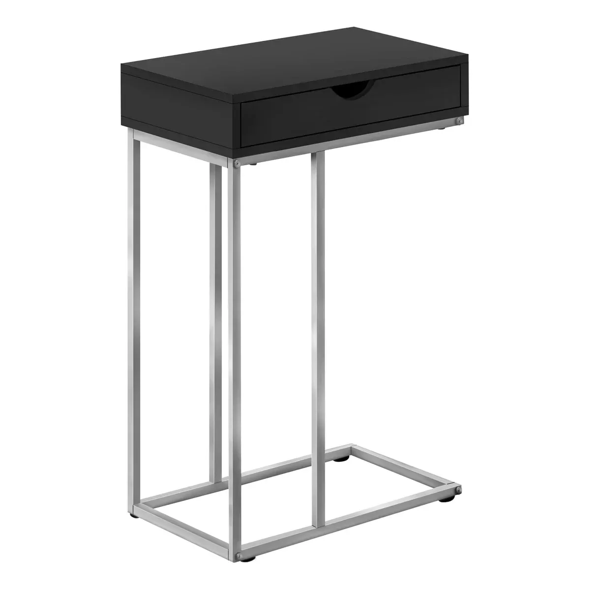 Monarch Specialties 3773 Accent Table, C-shaped, End, Side, Snack, Storage Drawer, Living Room, Bedroom, Metal, Laminate, Grey, Contemporary, Modern Table-25 H/Black/Silver, 15.75" L x 9.45" W x 24" H