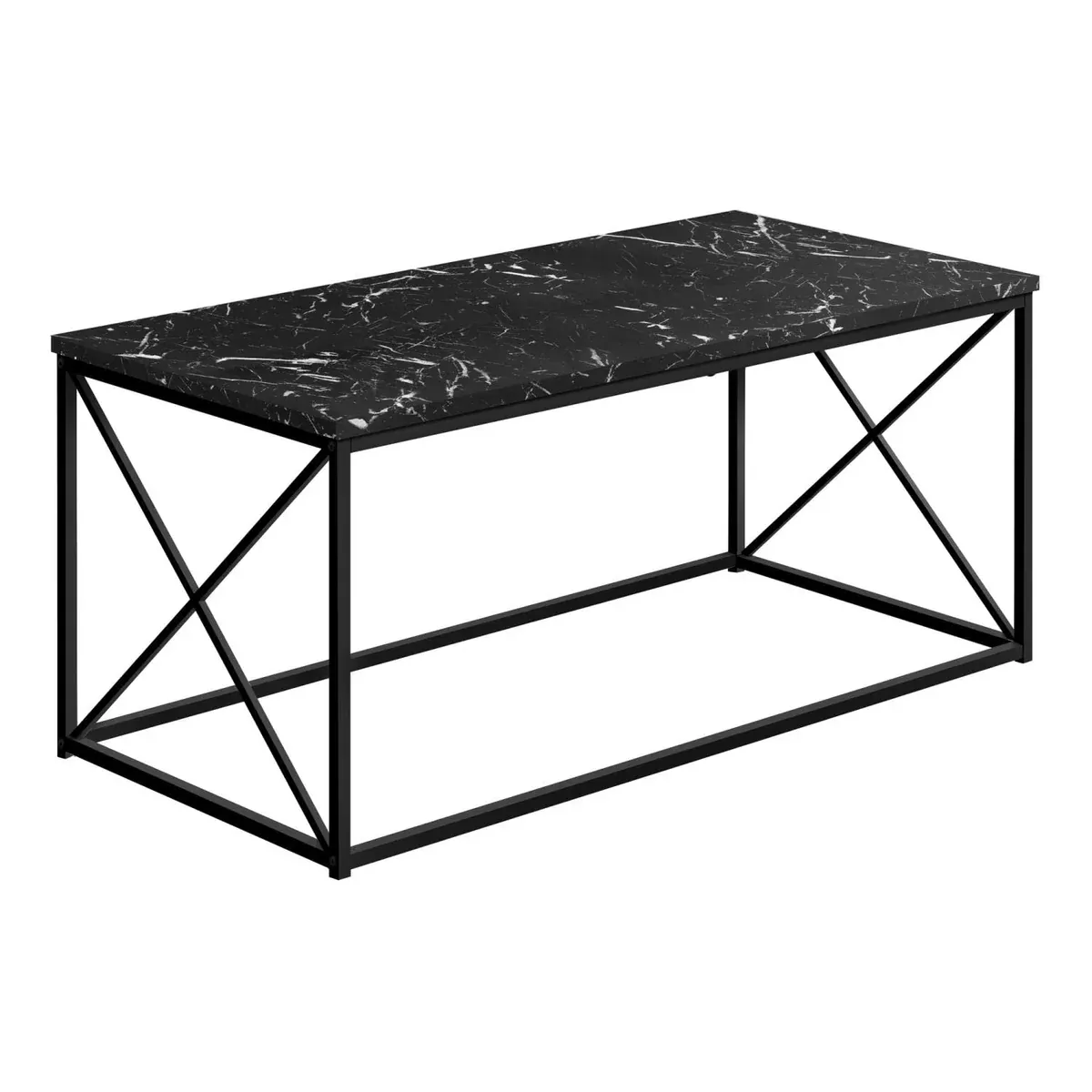 Monarch Specialties 3783 Coffee Table, Accent, Cocktail, Rectangular, Living Room, 40" L, Metal, Laminate, Contemporary, Modern Table-40, 40.5" L x 20" W x 18" H, Black Marble-Look/Black