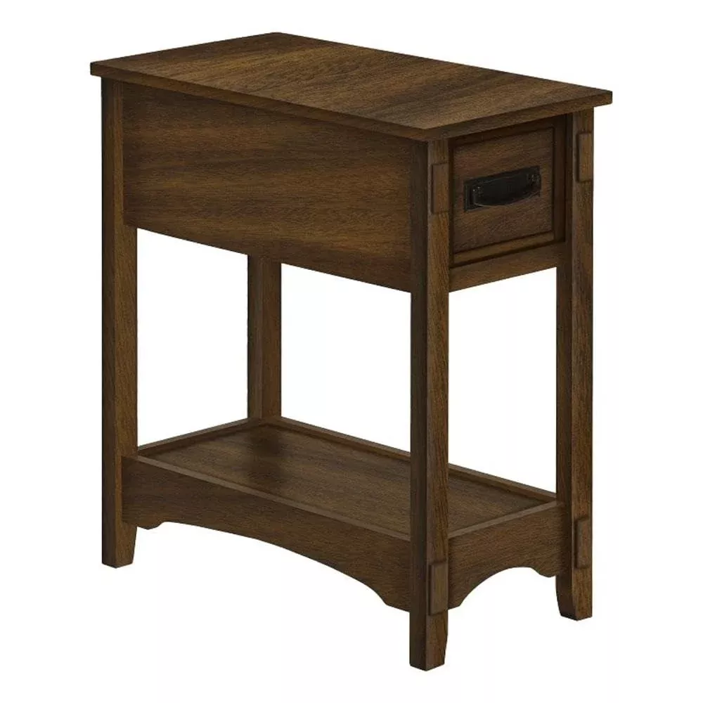 Monarch Specialties 3955 Accent, End, Side Table, Nightstand, 2 Tier, Storage Drawer, Table-24 H/Brown Walnut Veneer, 11.75" L x 21.75" W x 24.25" H