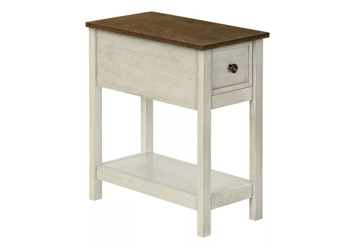 Monarch Specialties 3962, End, Side, 2 Tier, Narrow, Bedroom, Lamp, Storage Drawer Accent Table, 11.75" L x 21.75" W x 24.25" H, White