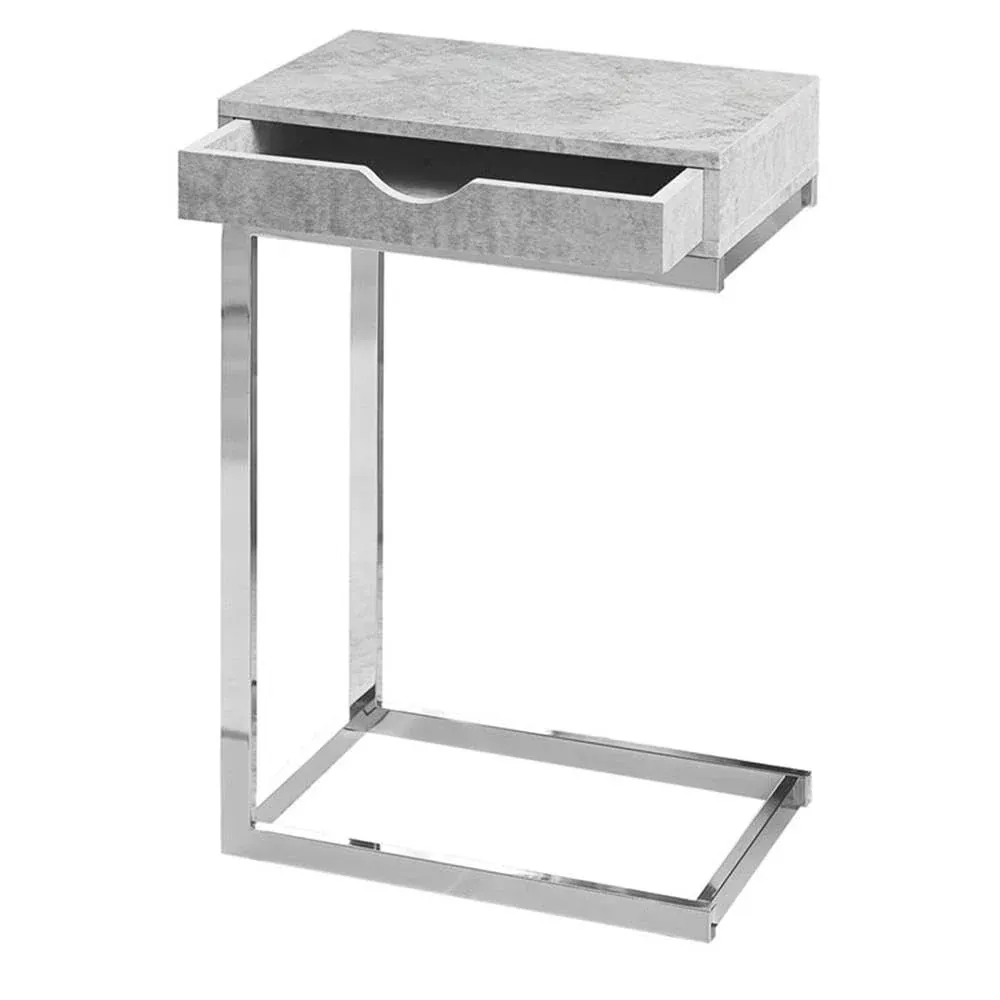 Monarch Specialties Accent Drawer-Chrome Metal Base, Gray Cement C-Table