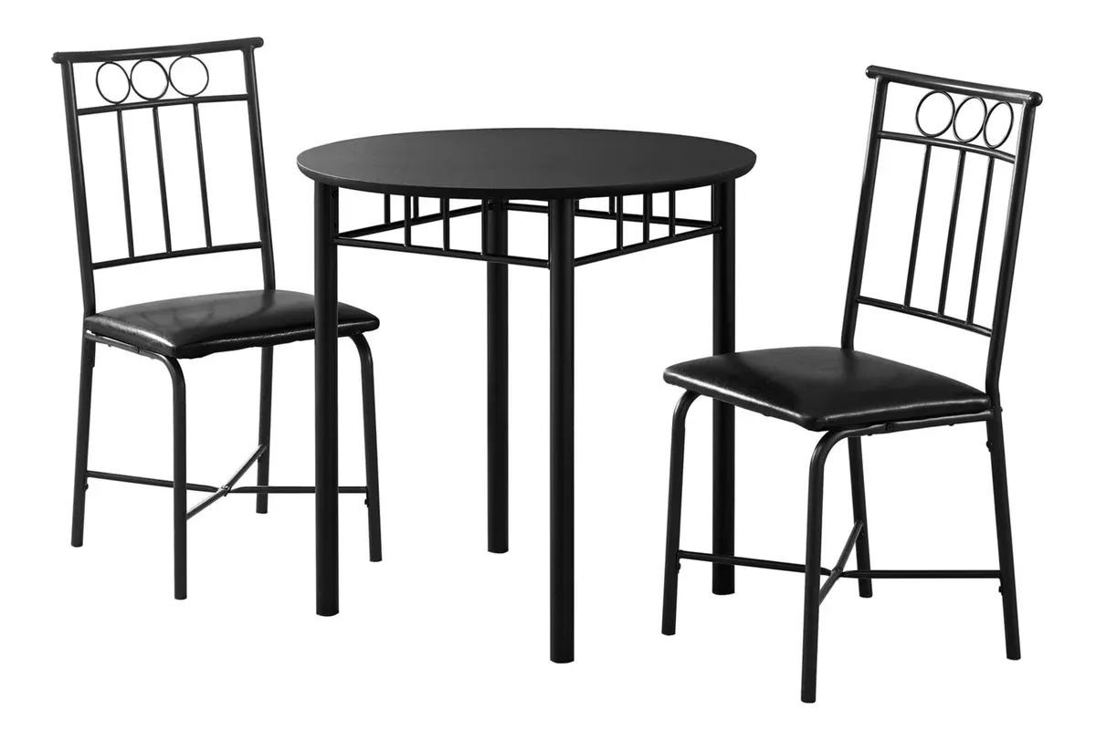 Monarch Specialties I 1013 Dining Table Set, 3pcs Set, Small, 30" Round, Kitchen, Metal, Laminate, Black, Contemporary, Modern