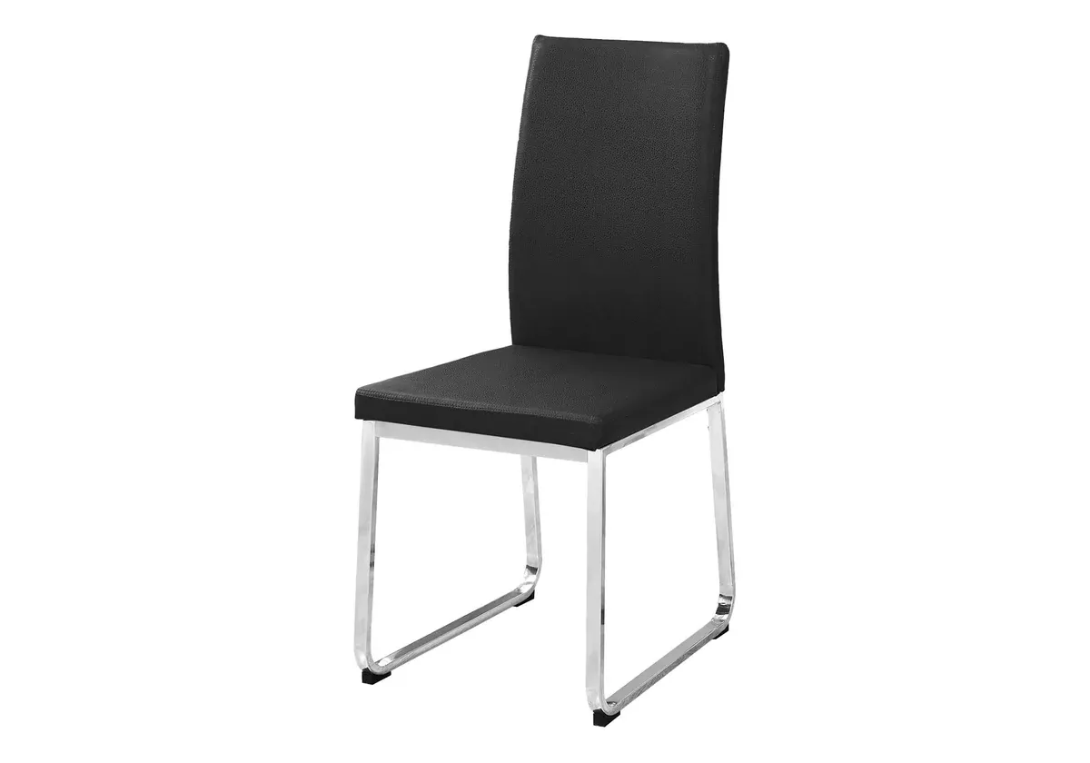 Monarch Specialties I 1092 Dining Chair, Set of 2, Side, Upholstered, Kitchen, Dining Room, Pu Leather Look, Metal, Black, Chrome, Contemporary, Modern