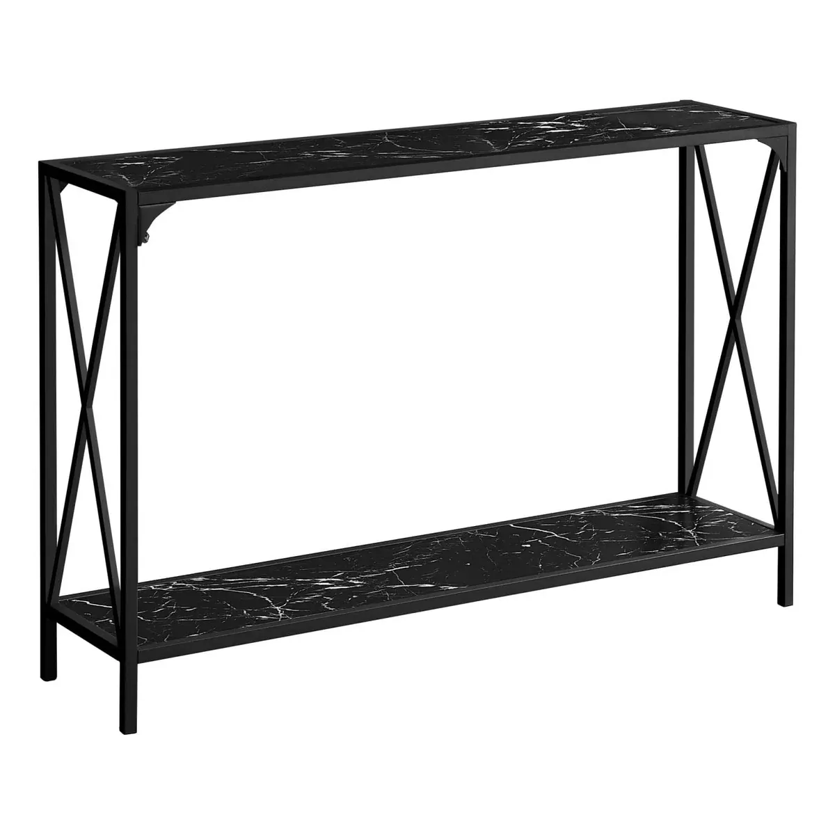 Monarch Specialties I 2126 Accent Table, Console, Entryway, Narrow, Sofa, Living Room, Bedroom, Metal, Laminate, Black Marble Look, Contemporary, Modern