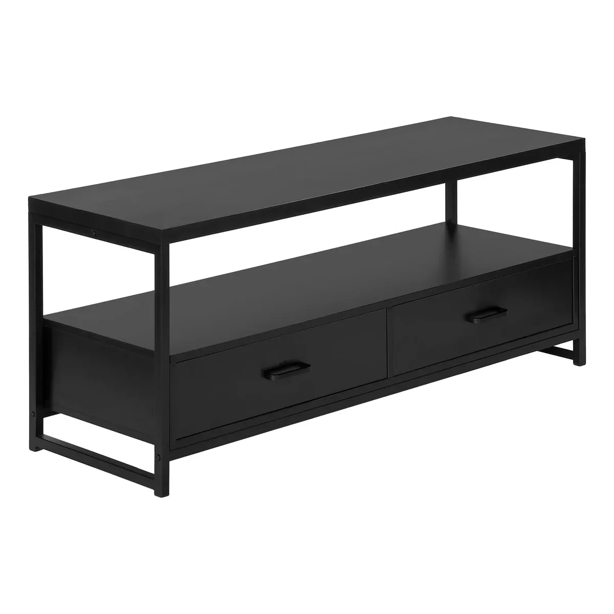 Monarch Specialties I 2870 Tv Stand, 48 Inch, Console, Media Entertainment Center, Storage Drawers, Living Room, Bedroom, Laminate, Metal, Black, Contemporary