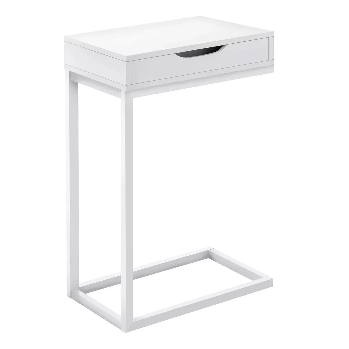 Monarch Specialties I 3601 Accent Table, C-Shaped, End, Side, Snack, Storage Drawer, Living Room, Bedroom, Metal, Laminate, White, Contemporary, Modern