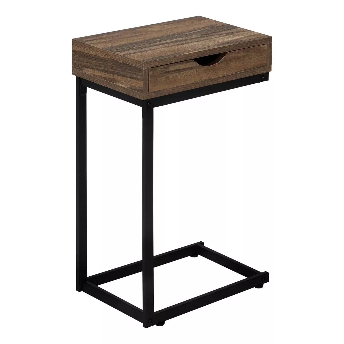 Monarch Specialties I 3602 Accent Table, C-Shaped, End, Side, Snack, Storage Drawer, Living Room, Bedroom, Metal, Laminate, Brown, Black, Contemporary, Modern