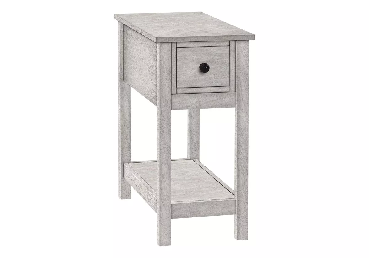 Monarch Specialties I 3963 Accent Table, End, Side Table, 2 Tier, Narrow, Bedroom, Lamp, Storage Drawer, Grey