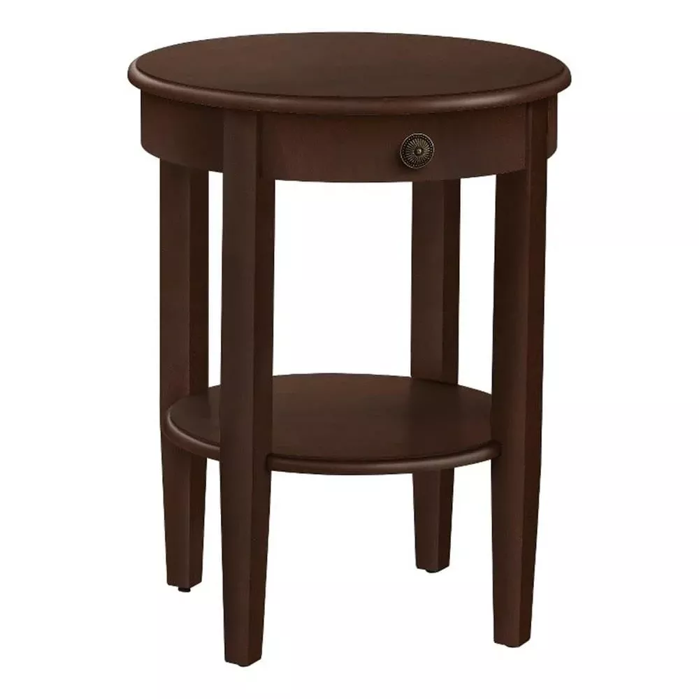 Monarch Specialties I 3975 Accent Table, 2 Tier, End, Side Table, Round, Nightstand, Bedroom, Lamp, Brown Veneer