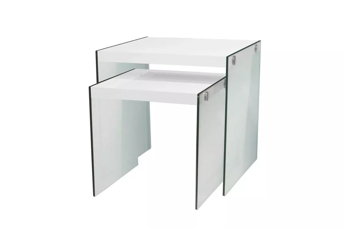 Monarch Specialties ,Nesting Table, Tempered Glass, Glossy White