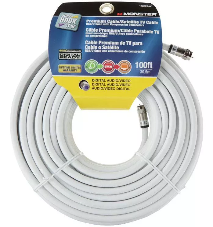 Monster Premium Coaxial Cable - 100' (White)