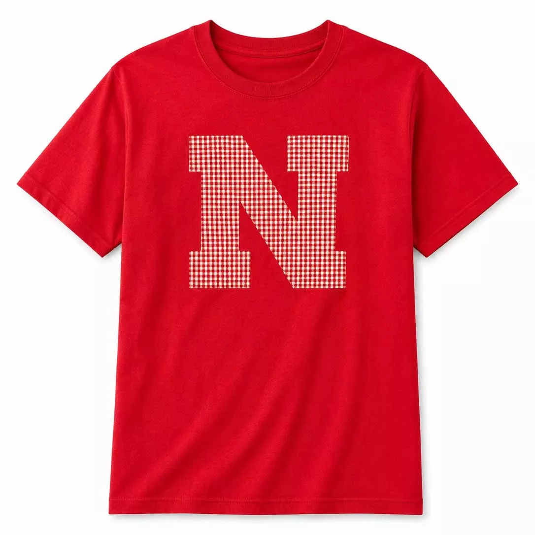 N Sewn Appliqué Red Gingham Licensed Women's Shirt | Multiple Sizes | H.Flynn Designs